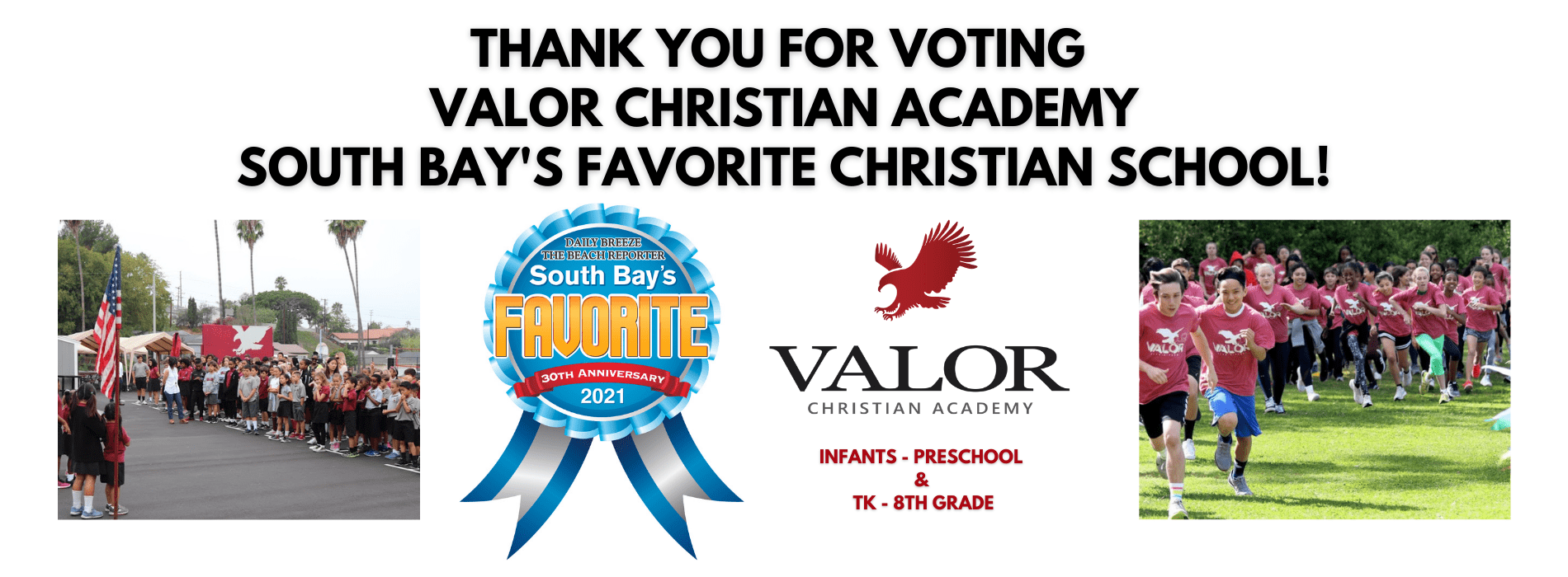 Banner celebrating Valor being picked as South Bay's favorite school